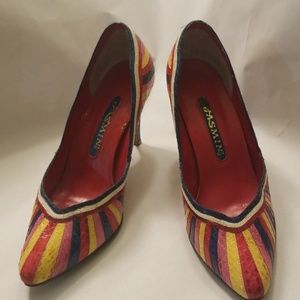 JASMIN SNAKESKIN MULTI COLOR HEEL SHOES 7.5